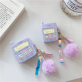 Purple silicone AirPods protective case with fluffy fur ball pendant attached