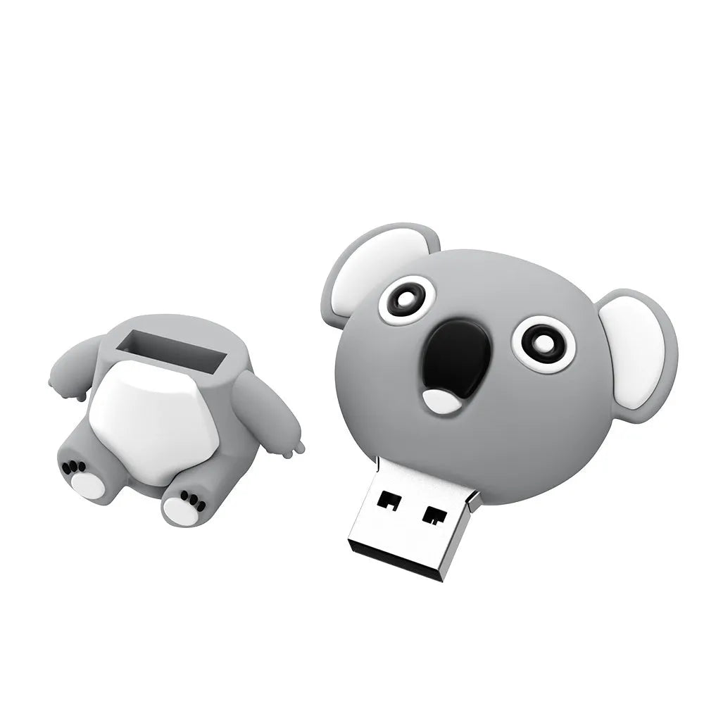 Cartoon silicone USB drive shaped like a koala with USB connector and indicator light, in brown colour