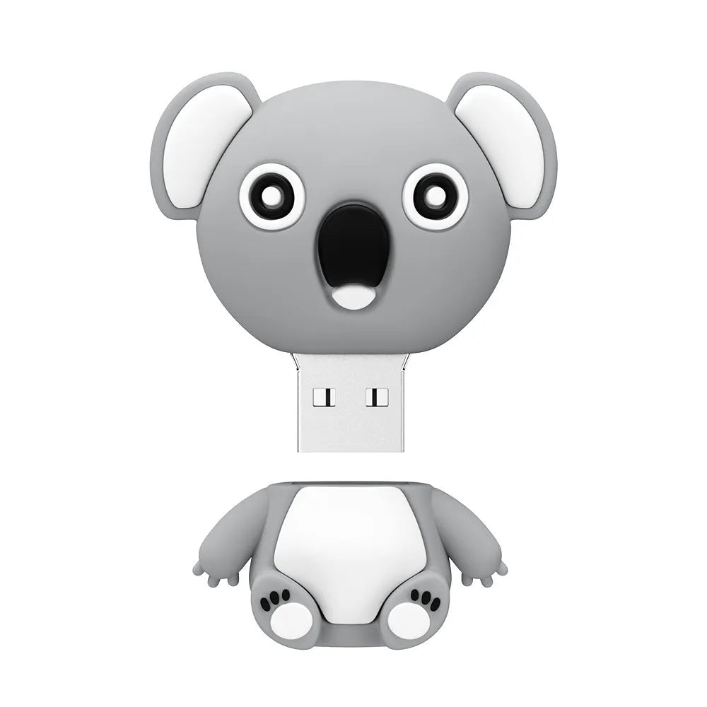 Cartoon silicone USB drive shaped like a koala with USB connector and indicator light, in brown colour