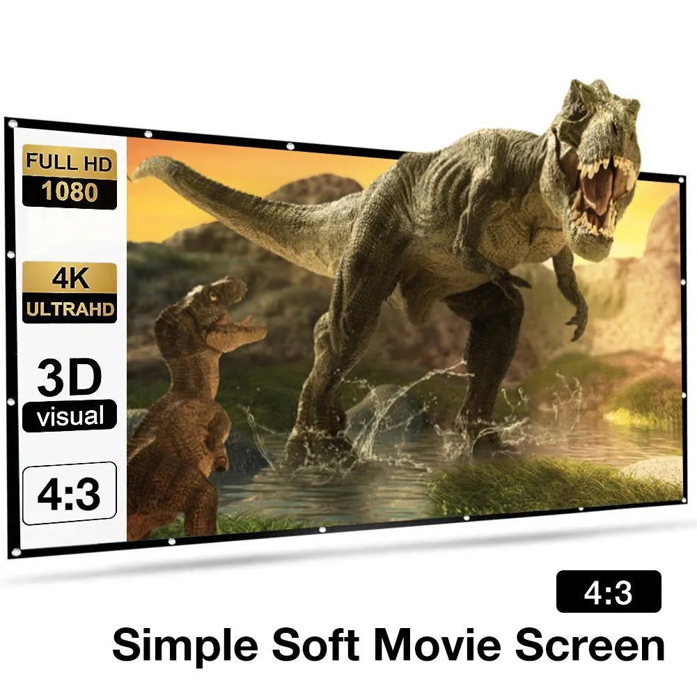 White polyester folding projector screen showing its large 150 inch soft surface laid out flat.