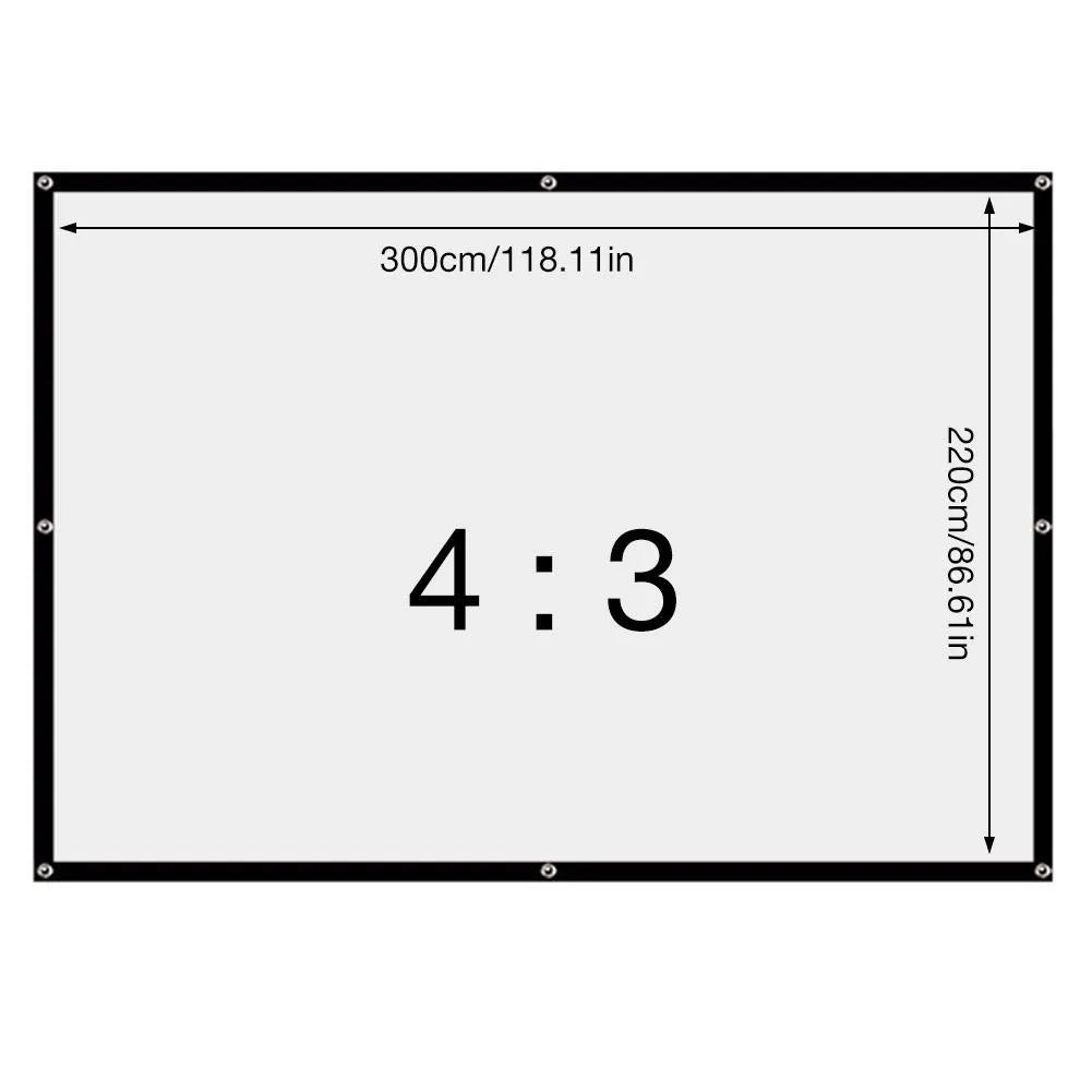 White polyester folding projector screen showing its large 150 inch soft surface laid out flat.