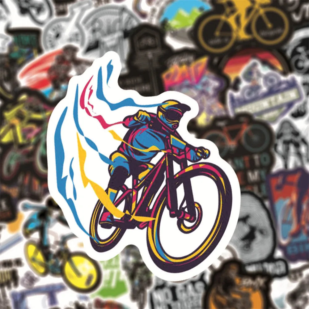 50-pack bicycle doodle stickers in vinyl for MTB and cross-country bike frame customisation