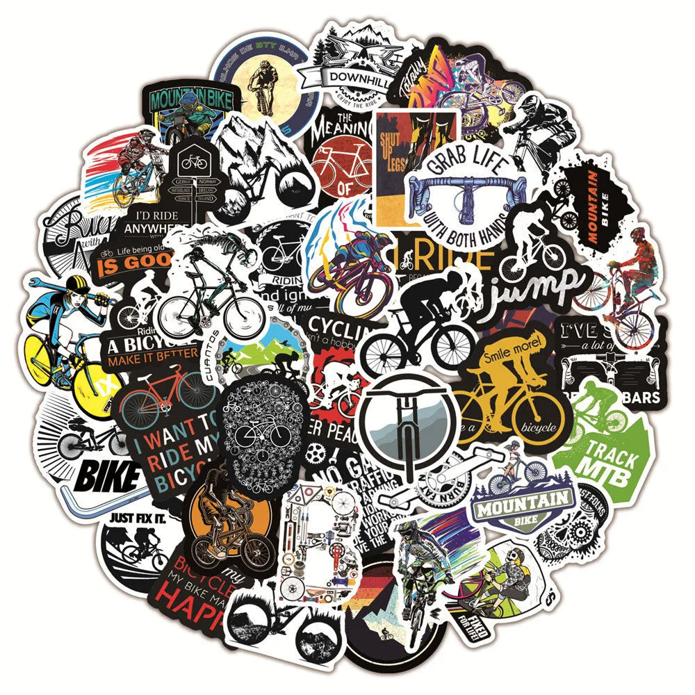 50-pack bicycle doodle stickers in vinyl for MTB and cross-country bike frame customisation