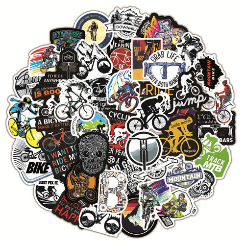50-pack bicycle doodle stickers in vinyl for MTB and cross-country bike frame customisation