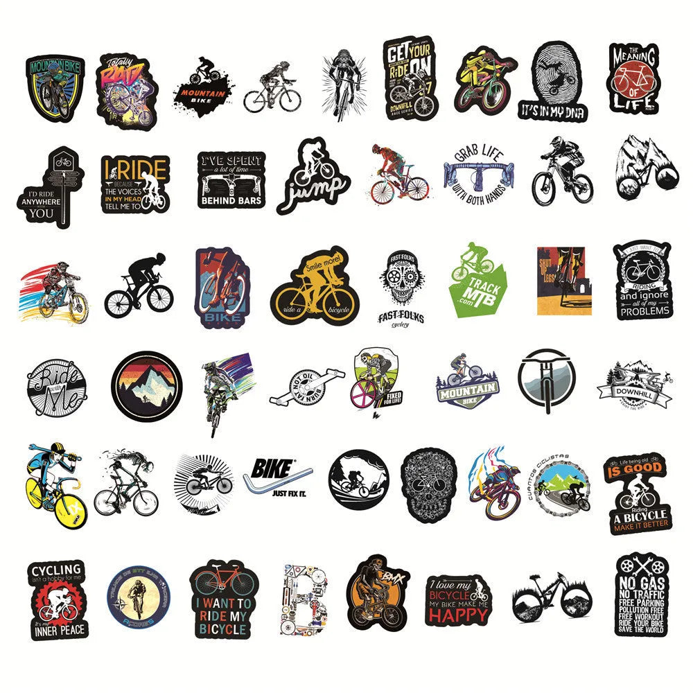 50-pack bicycle doodle stickers in vinyl for MTB and cross-country bike frame customisation