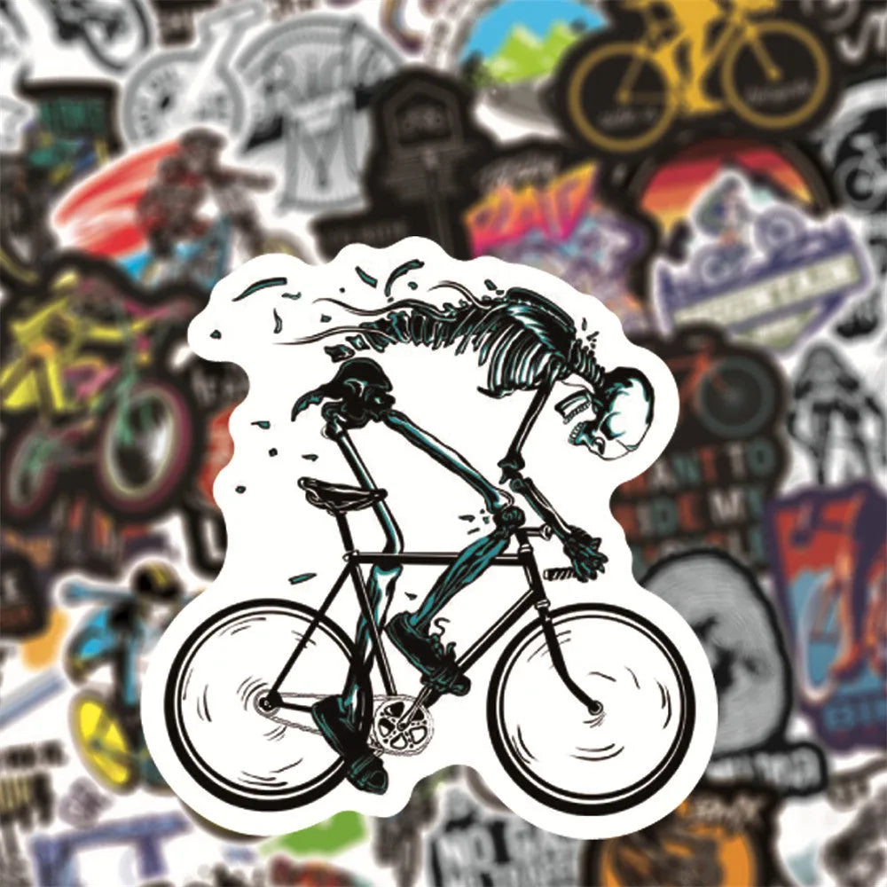 50-pack bicycle doodle stickers in vinyl for MTB and cross-country bike frame customisation