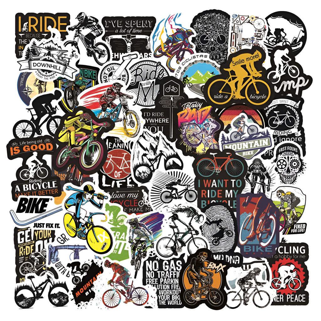 50-pack bicycle doodle stickers in vinyl for MTB and cross-country bike frame customisation