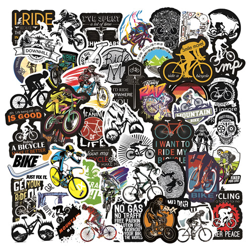 50-pack bicycle doodle stickers in vinyl for MTB and cross-country bike frame customisation