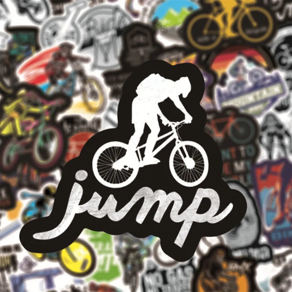50-pack bicycle doodle stickers in vinyl for MTB and cross-country bike frame customisation