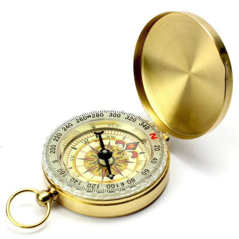 Stainless steel handheld compass for outdoor hiking and camping, white model with brushed metal body and polished base