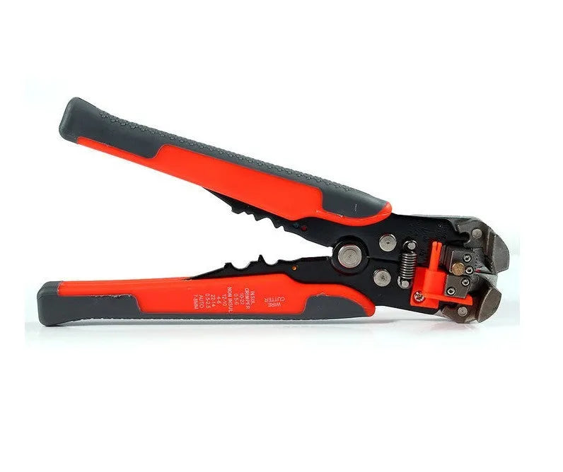 Yellow automatic wire stripper and crimping plier tool with cutter for 10-24 AWG electrical cables.