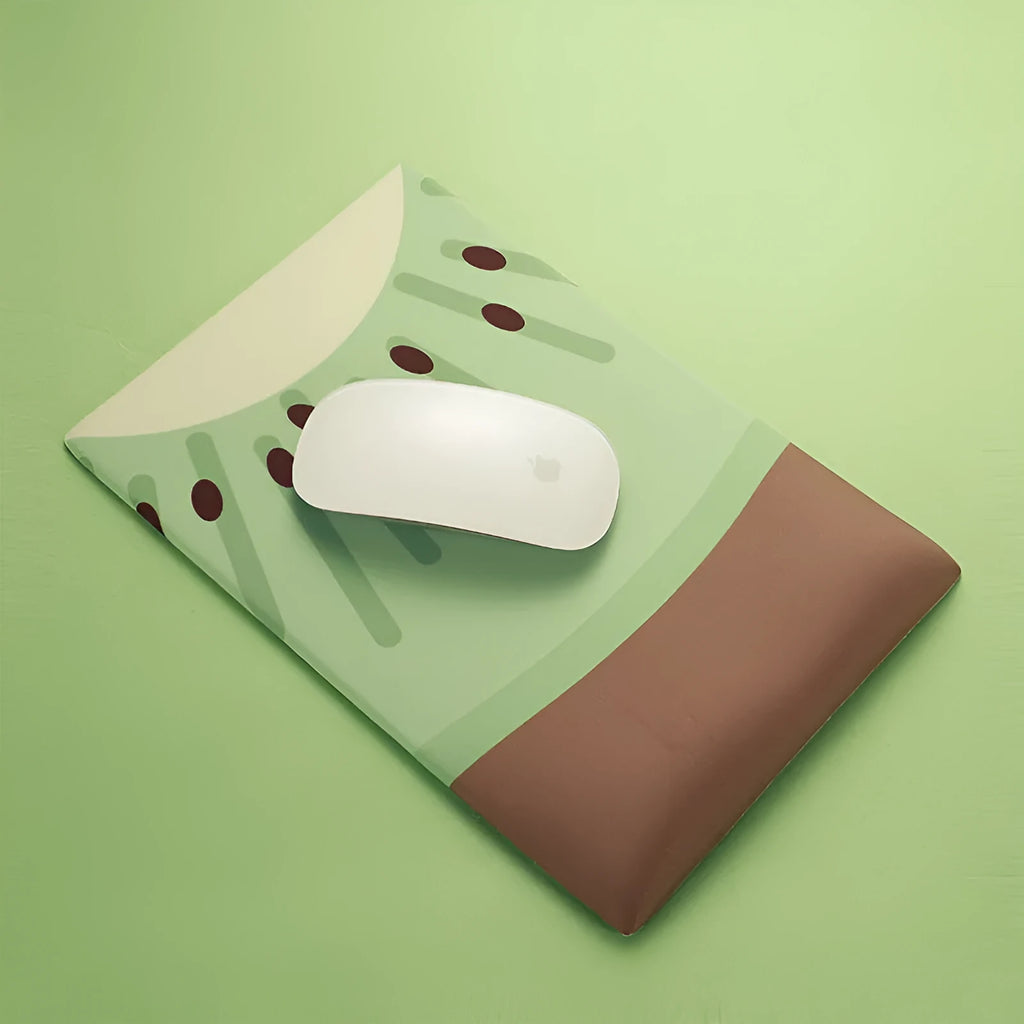 Green kiwi fruit themed mouse pad with integrated silicone wrist support cushion