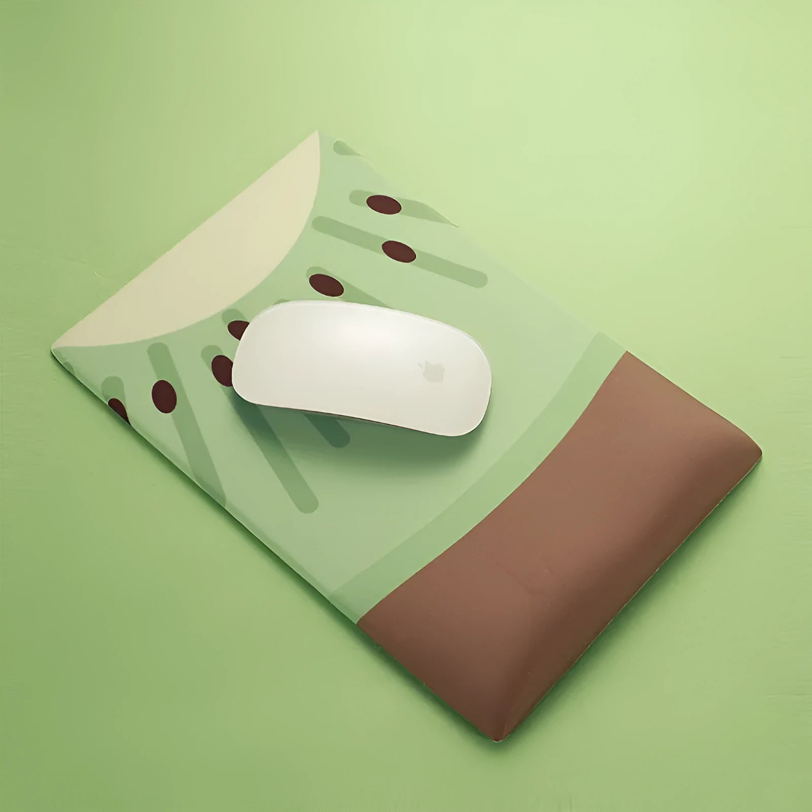 Green kiwi fruit themed mouse pad with integrated silicone wrist support cushion