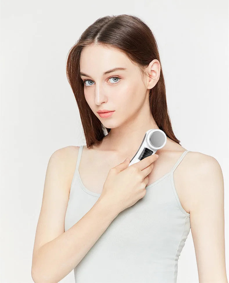 White multifunctional beauty machine with negative ion therapy, USB rechargeable, for home facial skincare