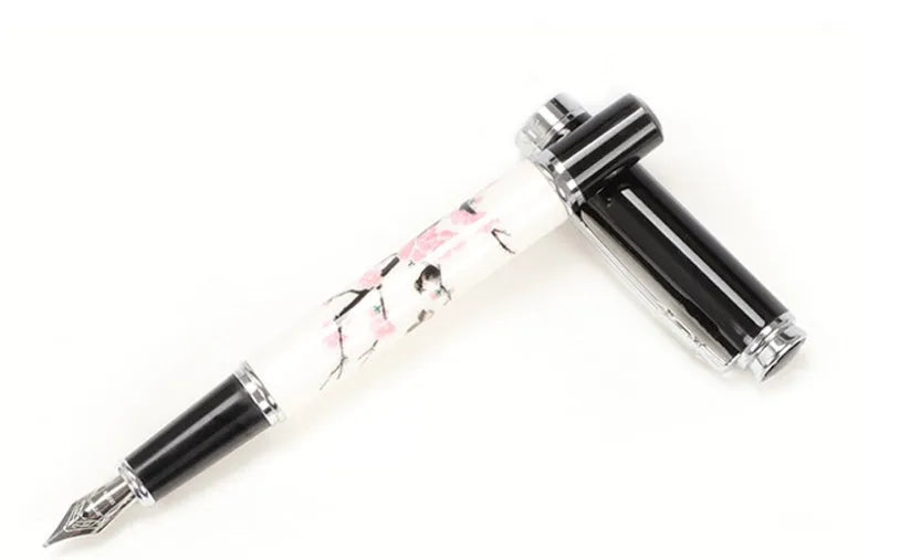 Ceramic colour lacquer pen with metal shell, rotating ink supply, and choice of three nib sizes in peach wood finish