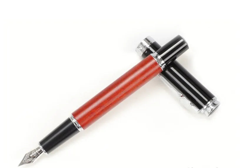 Ceramic colour lacquer pen with metal shell, rotating ink supply, and choice of three nib sizes in peach wood finish