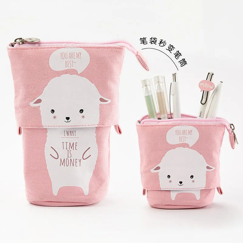 Creative student stationery canvas pencil bag round style 19x7.5x12.5cm cartoon pattern multi colour options
