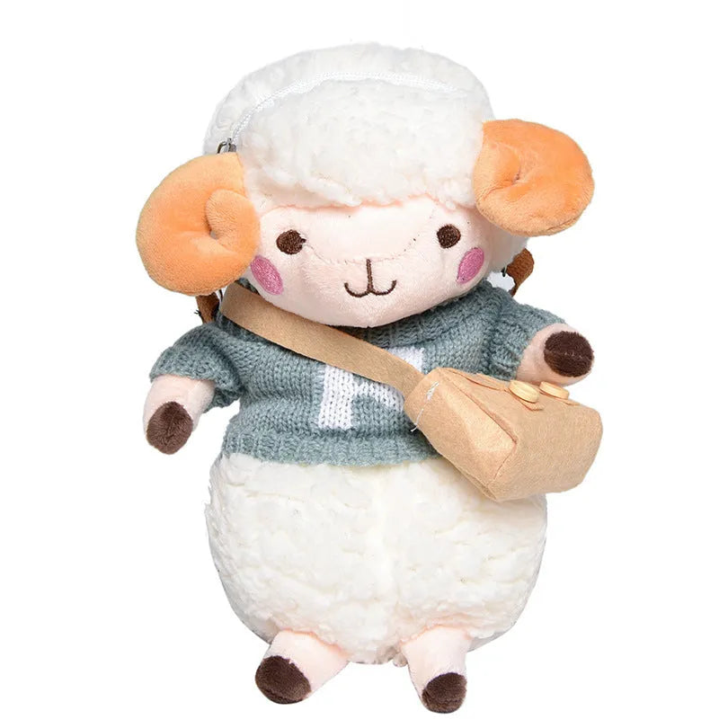 Small blue plush women's crossbody bag with lamb pattern and square shape