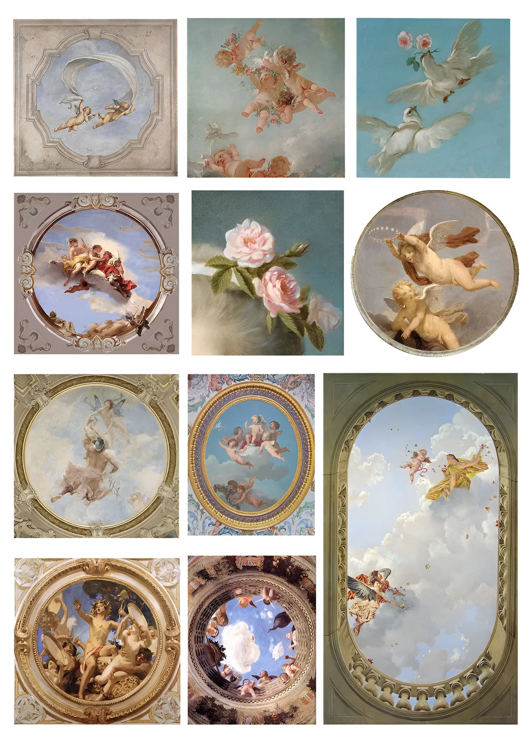 Eleven sheets of European angel character decoupage stickers ranging from 4cm to 9cm