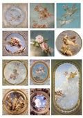 Eleven sheets of European angel character decoupage stickers ranging from 4cm to 9cm