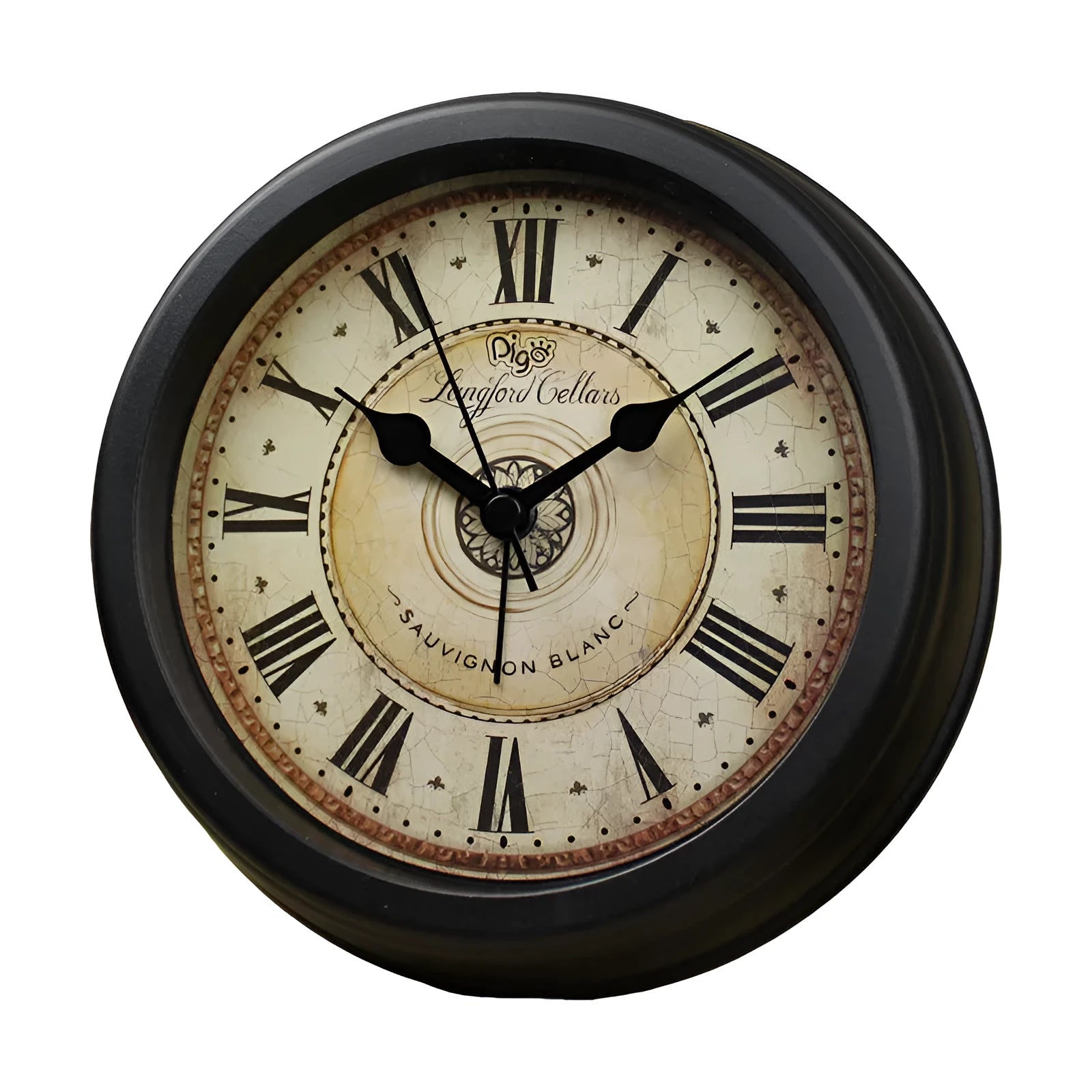6 inch round European retro style desk clock with silent sweep movement on wooden surface