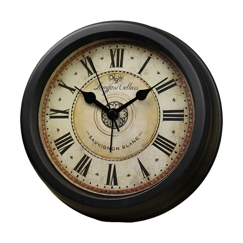 6 inch round European retro style desk clock with silent sweep movement on wooden surface