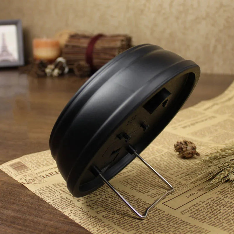 6 inch round European retro style desk clock with silent sweep movement on wooden surface