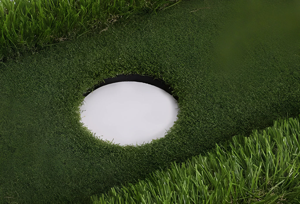 Green golf training mat showing PP grass surface texture with EVA backing