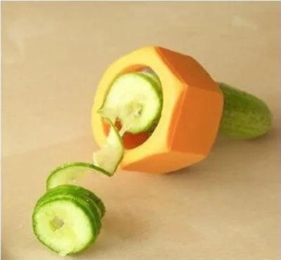 Yellow and green manual spiral vegetable cutter kitchen gadget for slicing cucumbers and carrots