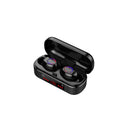 M7 Bluetooth headset in black with digital display charging case showing battery percentage