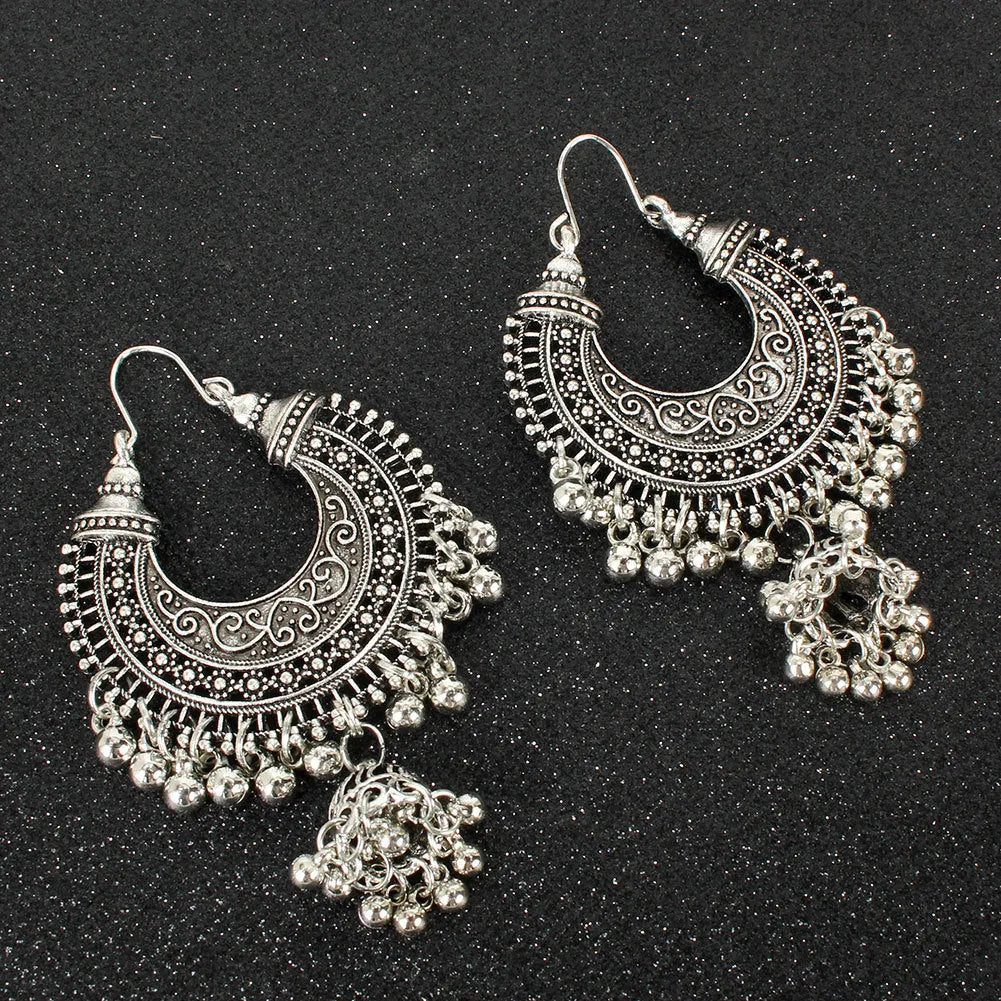 Gold bell tassel earrings with diamond lens centre and alloy inlaid artificial gemstone