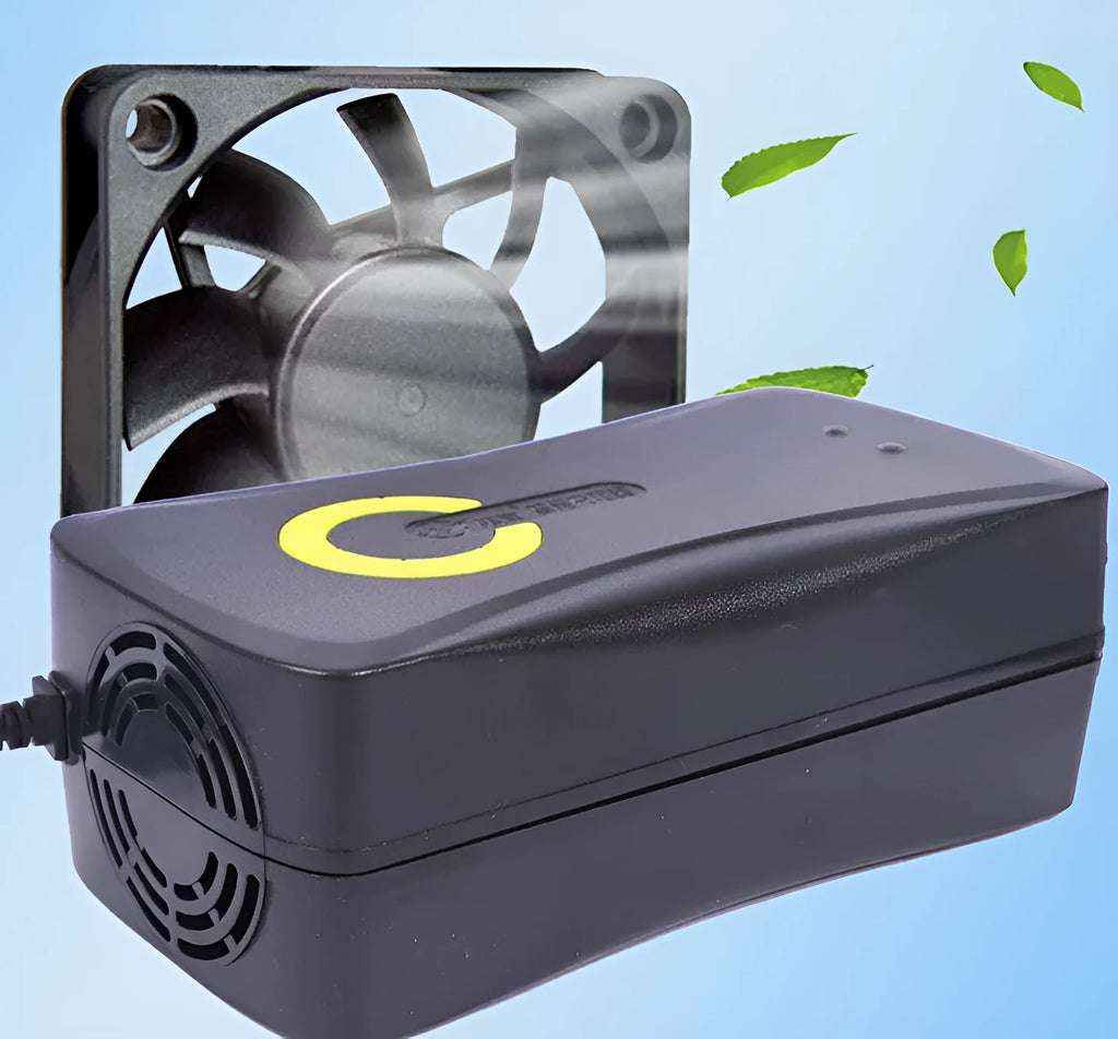 72V20Ah electric car charger with pulse repair, automatic power-off, black alloy casing, UK plug