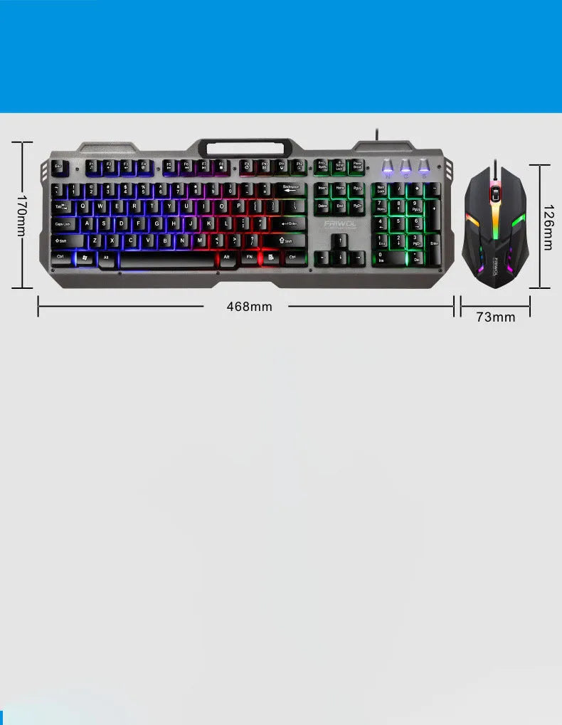 Friends Wolf KT600 black wired gaming keyboard and mouse set with metal frame and backlight