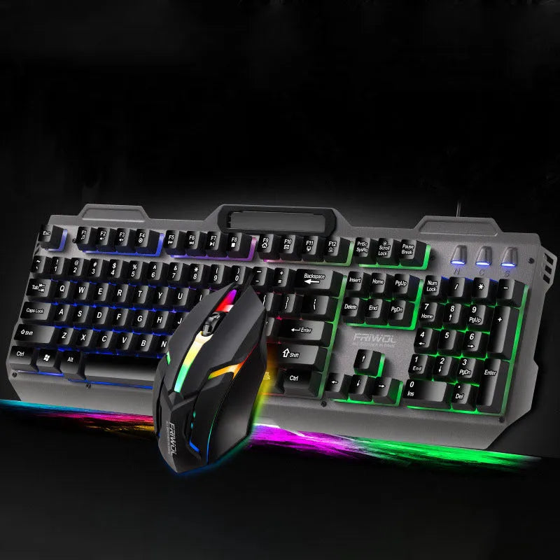 Friends Wolf KT600 black wired gaming keyboard and mouse set with metal frame and backlight