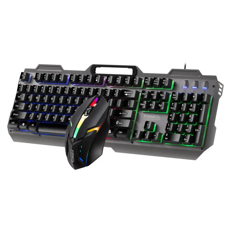 Friends Wolf KT600 black wired gaming keyboard and mouse set with metal frame and backlight