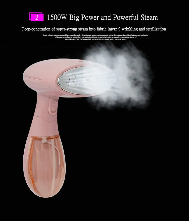 Sokany pink handheld steam ironing brush with EU plug for clothing care