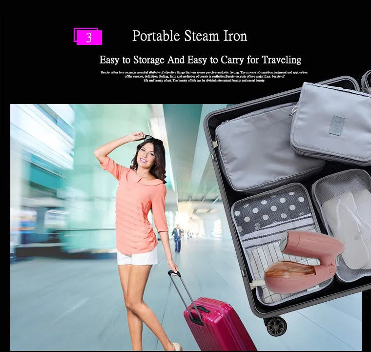 Sokany pink handheld steam ironing brush with EU plug for clothing care