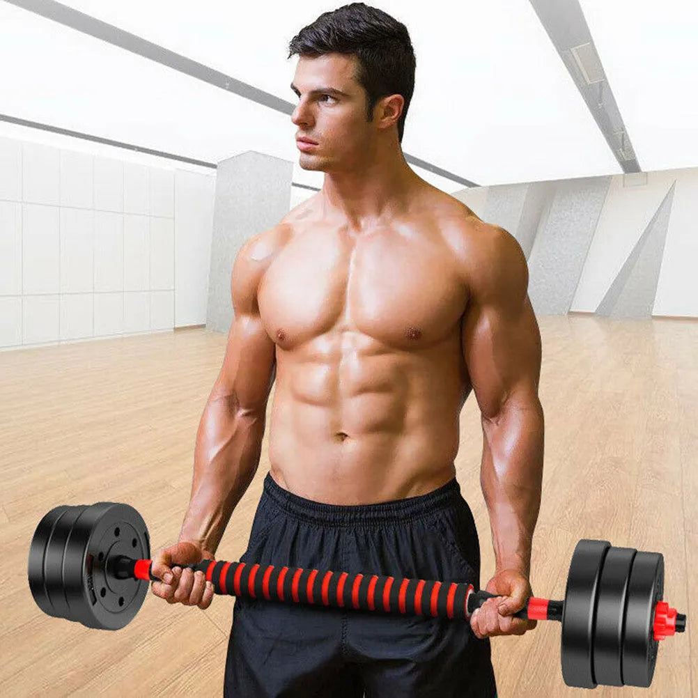Home training dumbbell and barbell fitness equipment pair with rubber coating and 40cm connector