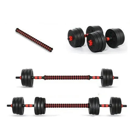 Home training dumbbell and barbell fitness equipment pair with rubber coating and 40cm connector