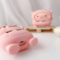 Pink silicone cartoon pig cover for AirPods 1 2 Pro cases with flip design and hook