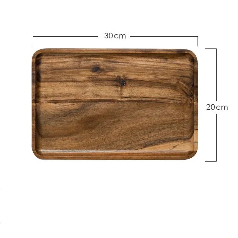 Wooden hand-painted rectangle breakfast plate in Japanese style with acacia finish