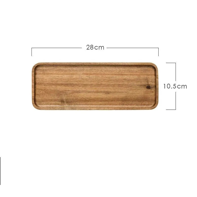 Wooden hand-painted rectangle breakfast plate in Japanese style with acacia finish
