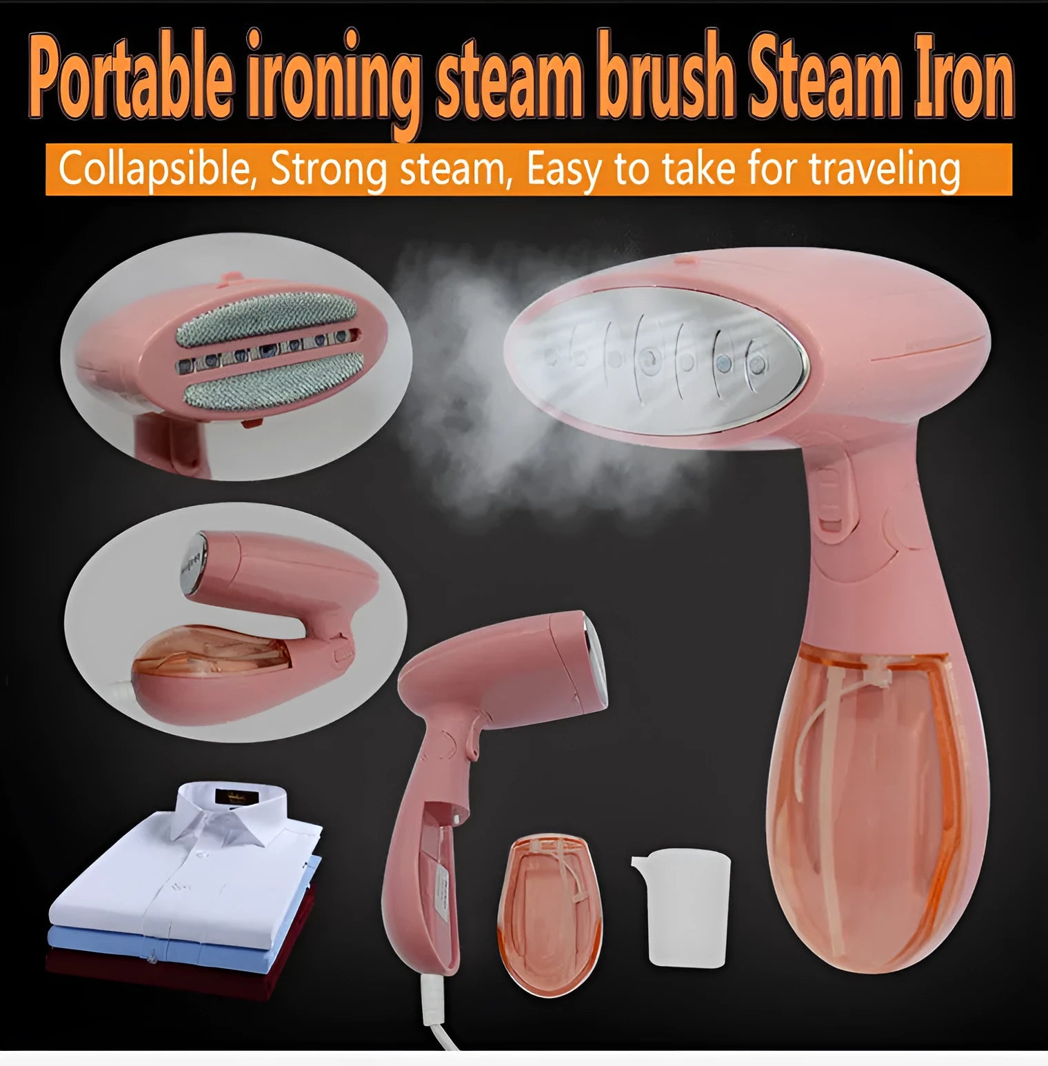 Sokany pink handheld steam ironing brush with EU plug for clothing care