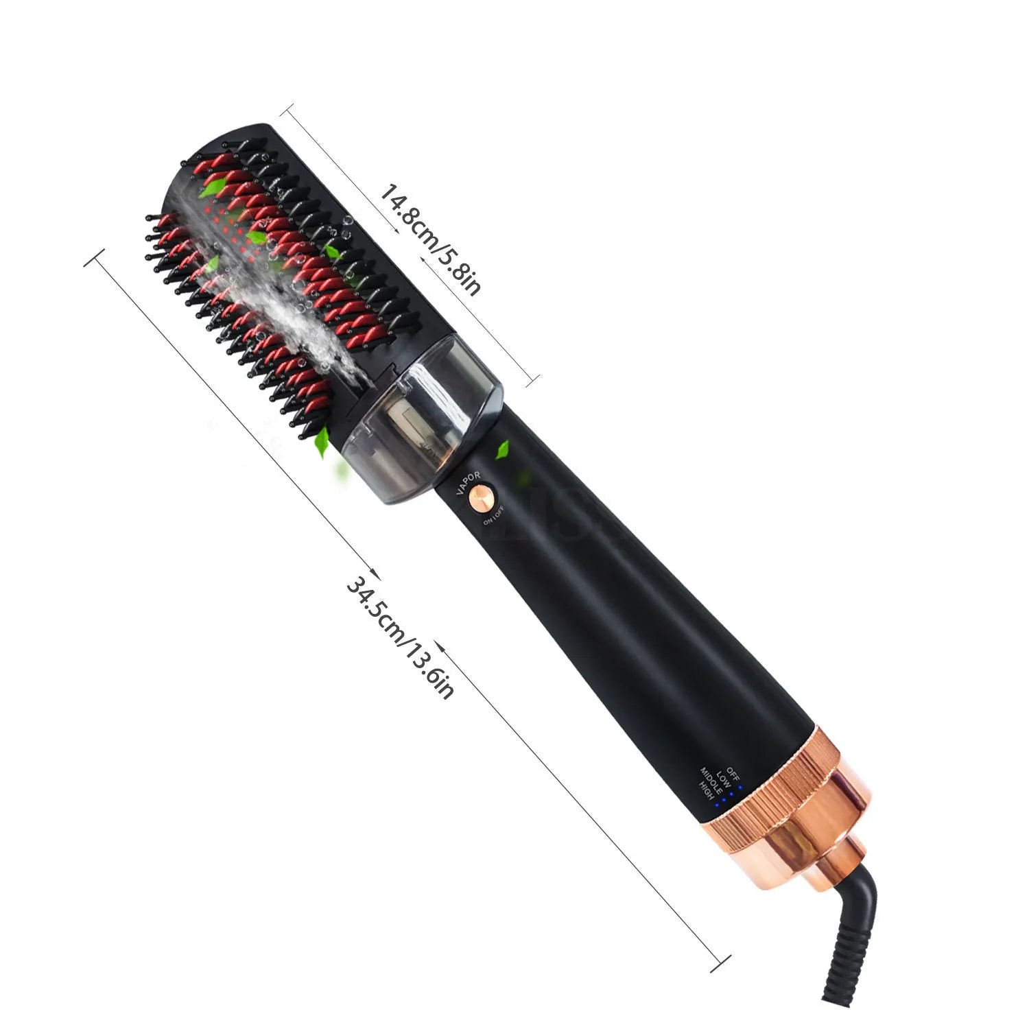 Black infrared hot air comb with tourmaline ceramic heat conductor and temperature control display