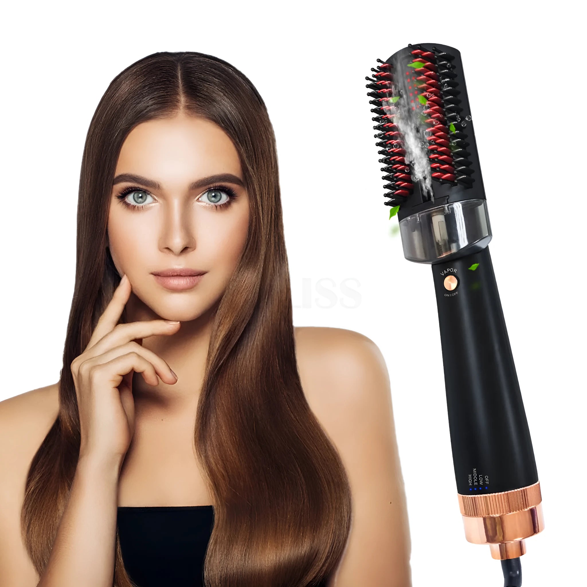 Black infrared hot air comb with tourmaline ceramic heat conductor and temperature control display