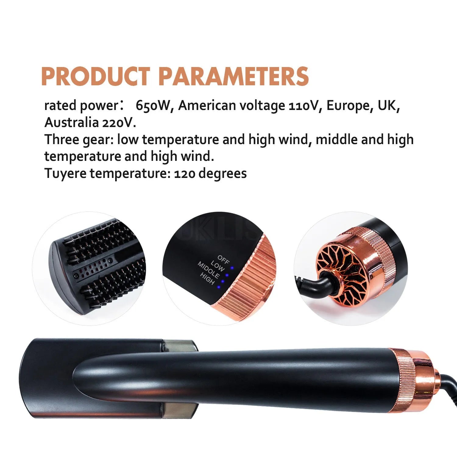 Black infrared hot air comb with tourmaline ceramic heat conductor and temperature control display