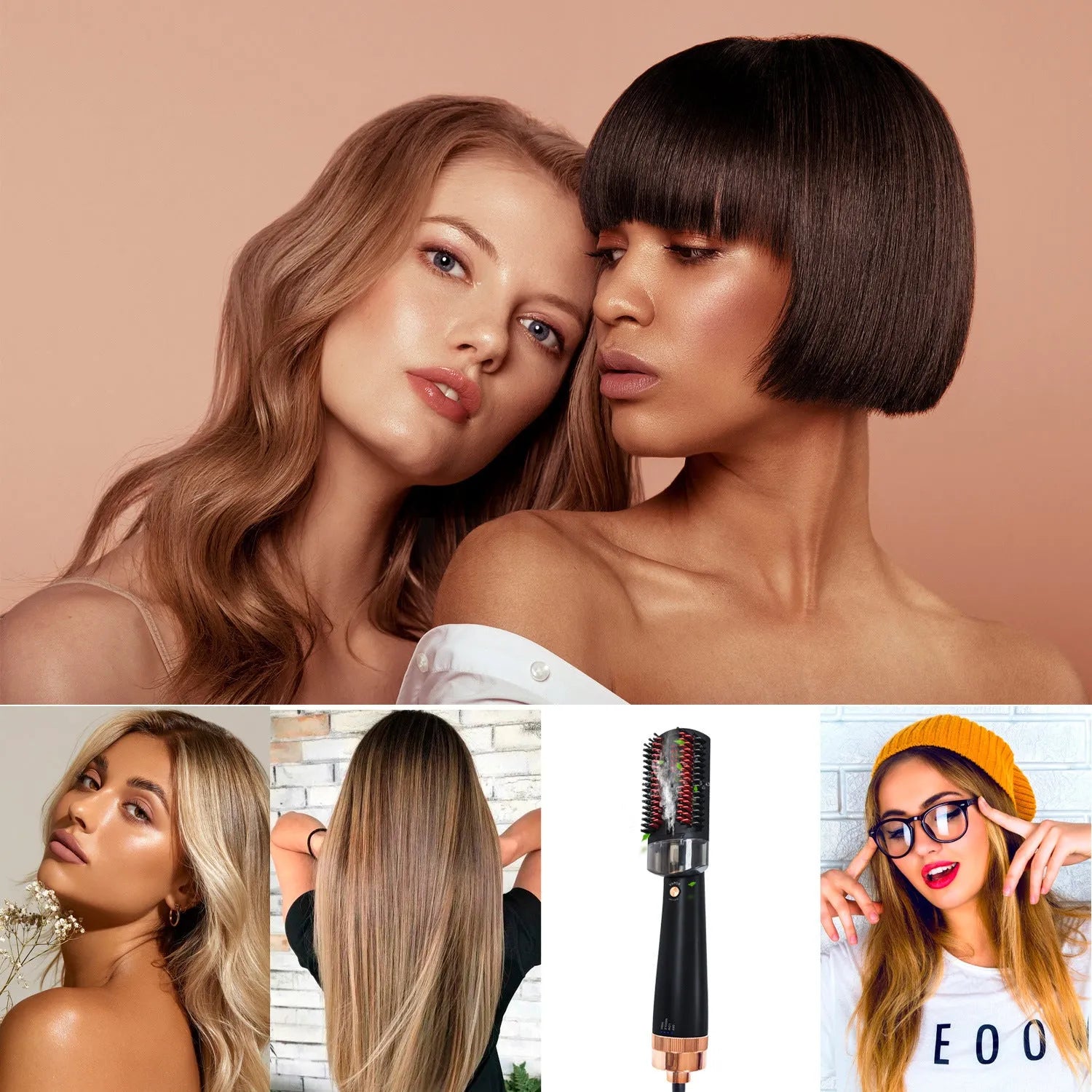 Black infrared hot air comb with tourmaline ceramic heat conductor and temperature control display