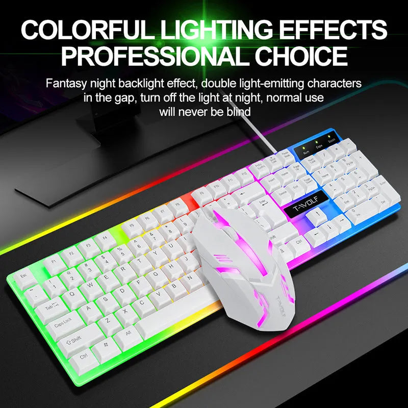 Wired rainbow backlit ergonomic gaming keyboard with USB cable, black colour option