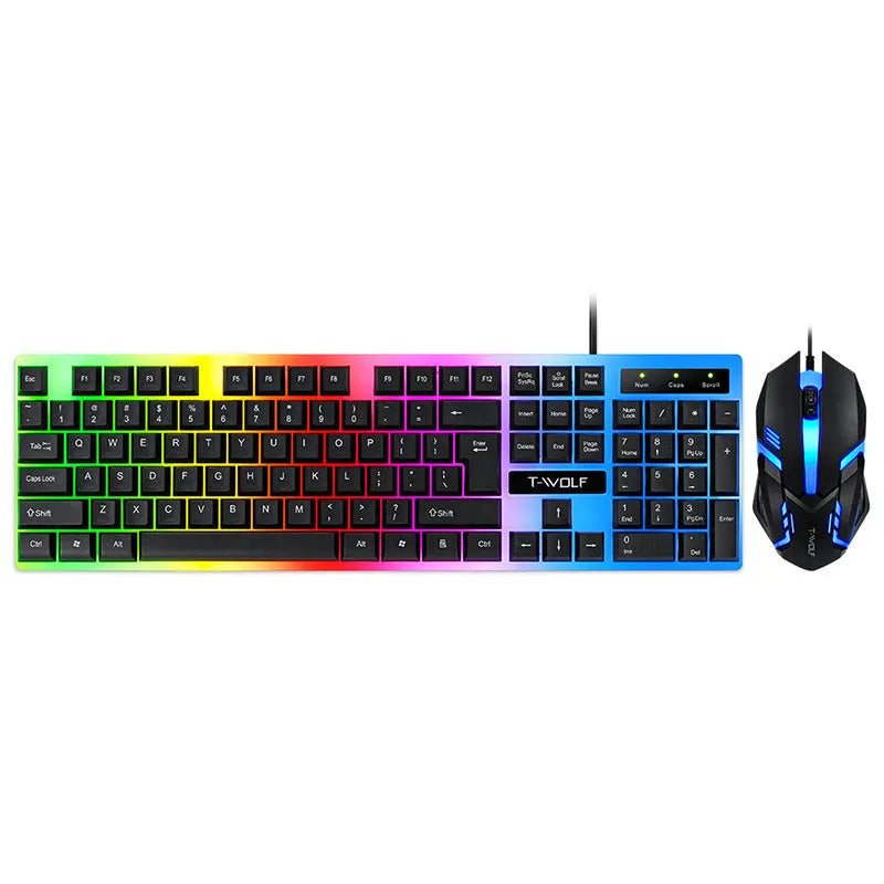 Wired rainbow backlit ergonomic gaming keyboard with USB cable, black colour option
