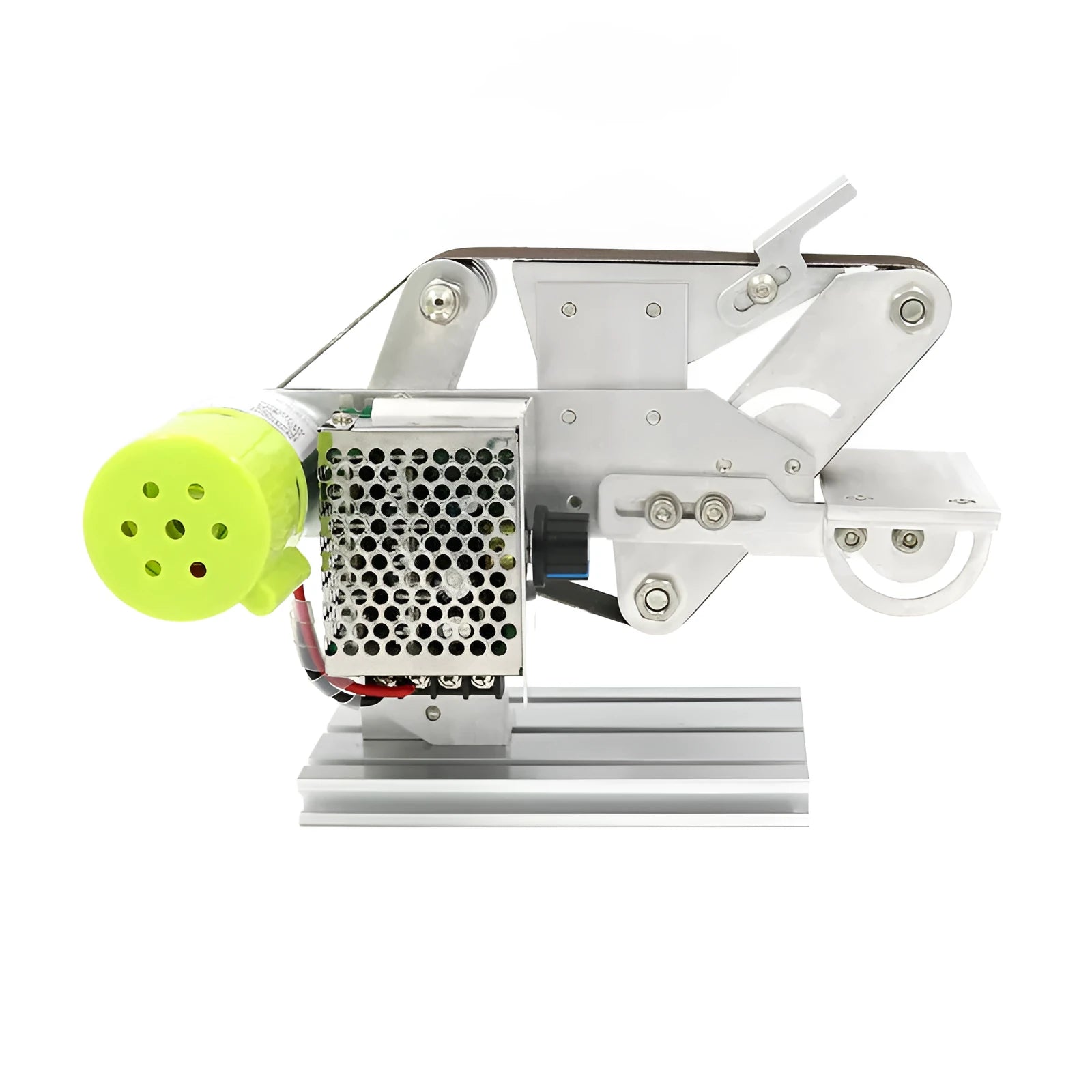 895 fixed-angle belt grinding machine on desktop with speed adjustment controls